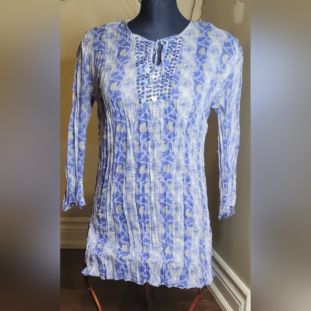 Blue Crimped Blouse - Picture 5 of 7